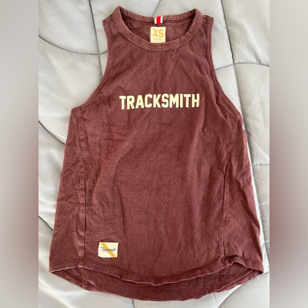 XS red-ish Tracksmith grayboy tank